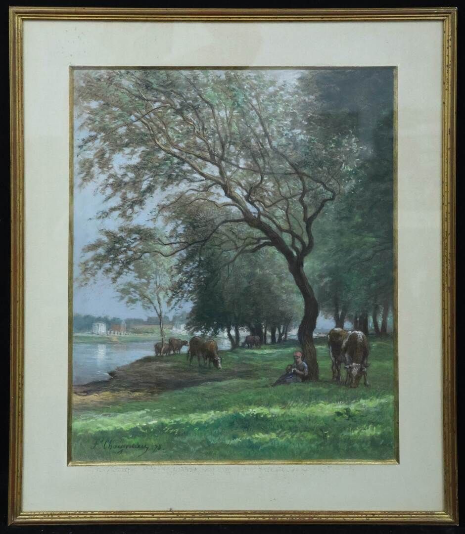 Null Jean Ferdinand CHAIGNEAU (1830-1906) "Gardienne de vaches sous un arbre" Pa&hellip;