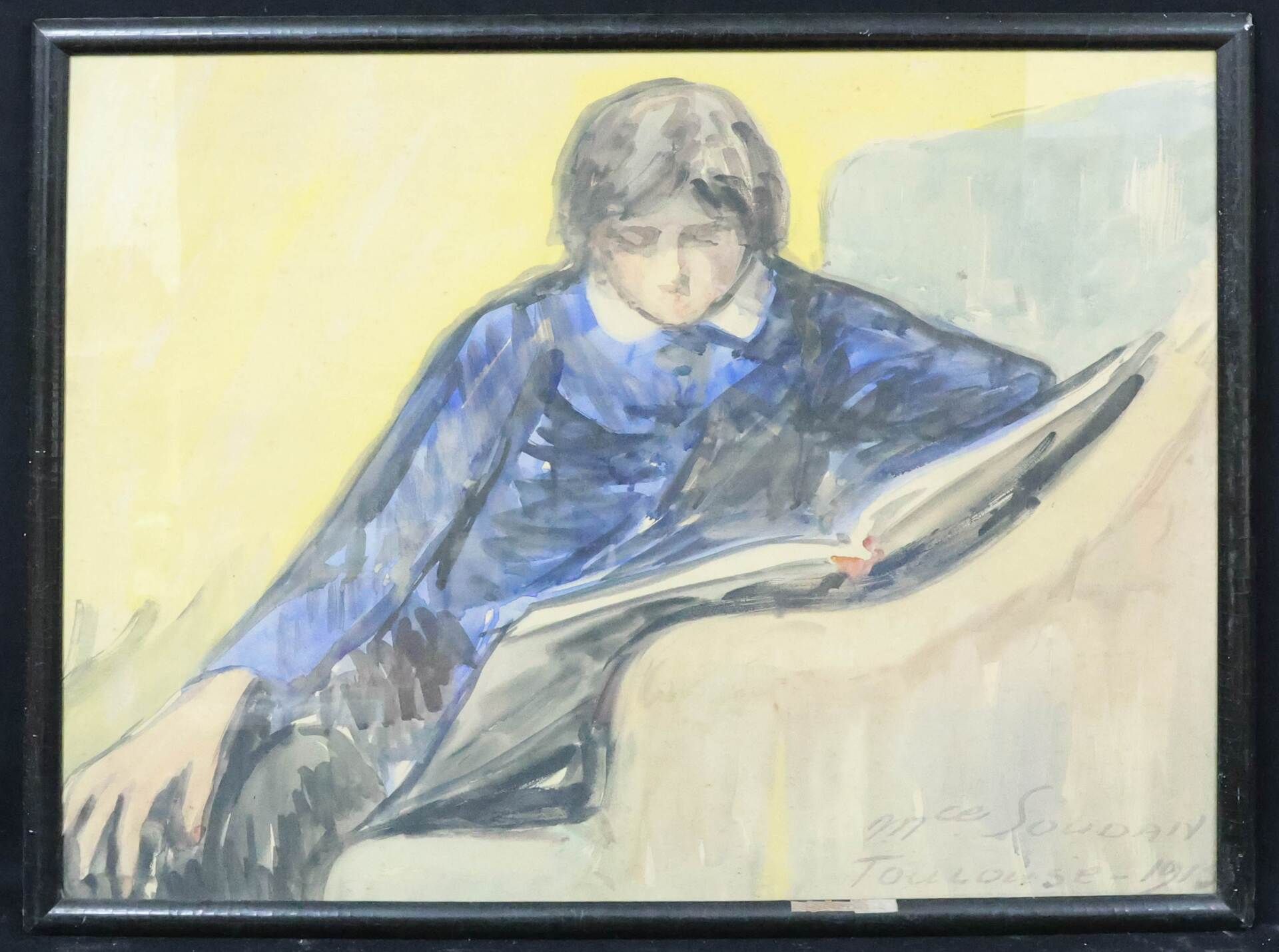 Null Maurice SOUDAN (1878-1948) "Jeune femme à la lecture" Acuarela y aguada fir&hellip;