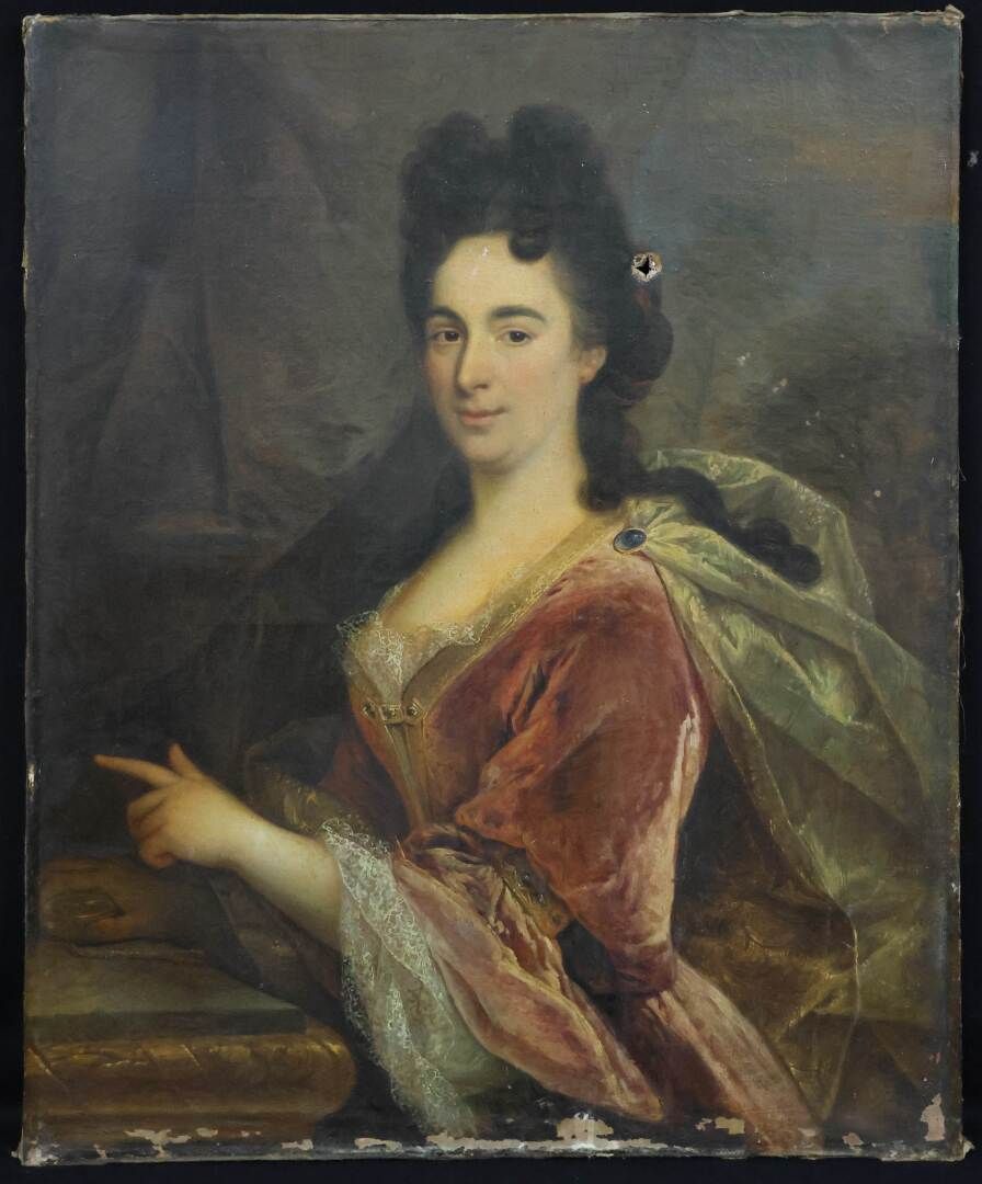 Null École française du XVIII° siècle "Jeune femme à la montre à gousset" Huile &hellip;