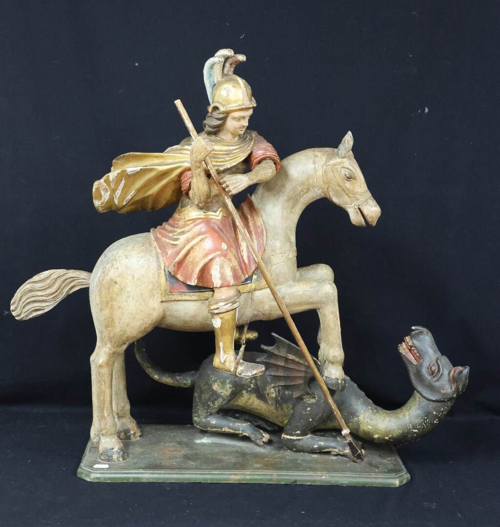 Null "Saint George slaying the dragon" Polychrome and gilded wood sculpture. 18t&hellip;