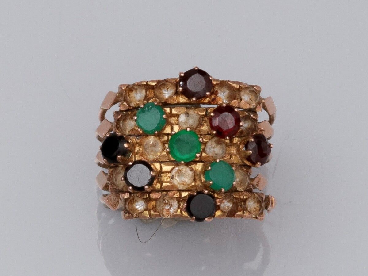 Null Ring called "de harem" in pink gold 585°/00, set with glass, garnets and gr&hellip;