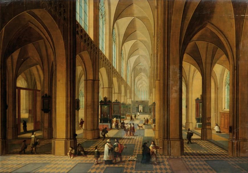 Peter NEEFS l'Ancien (1578-1656/61) «Intérieur d'église animé de personnages». P&hellip;