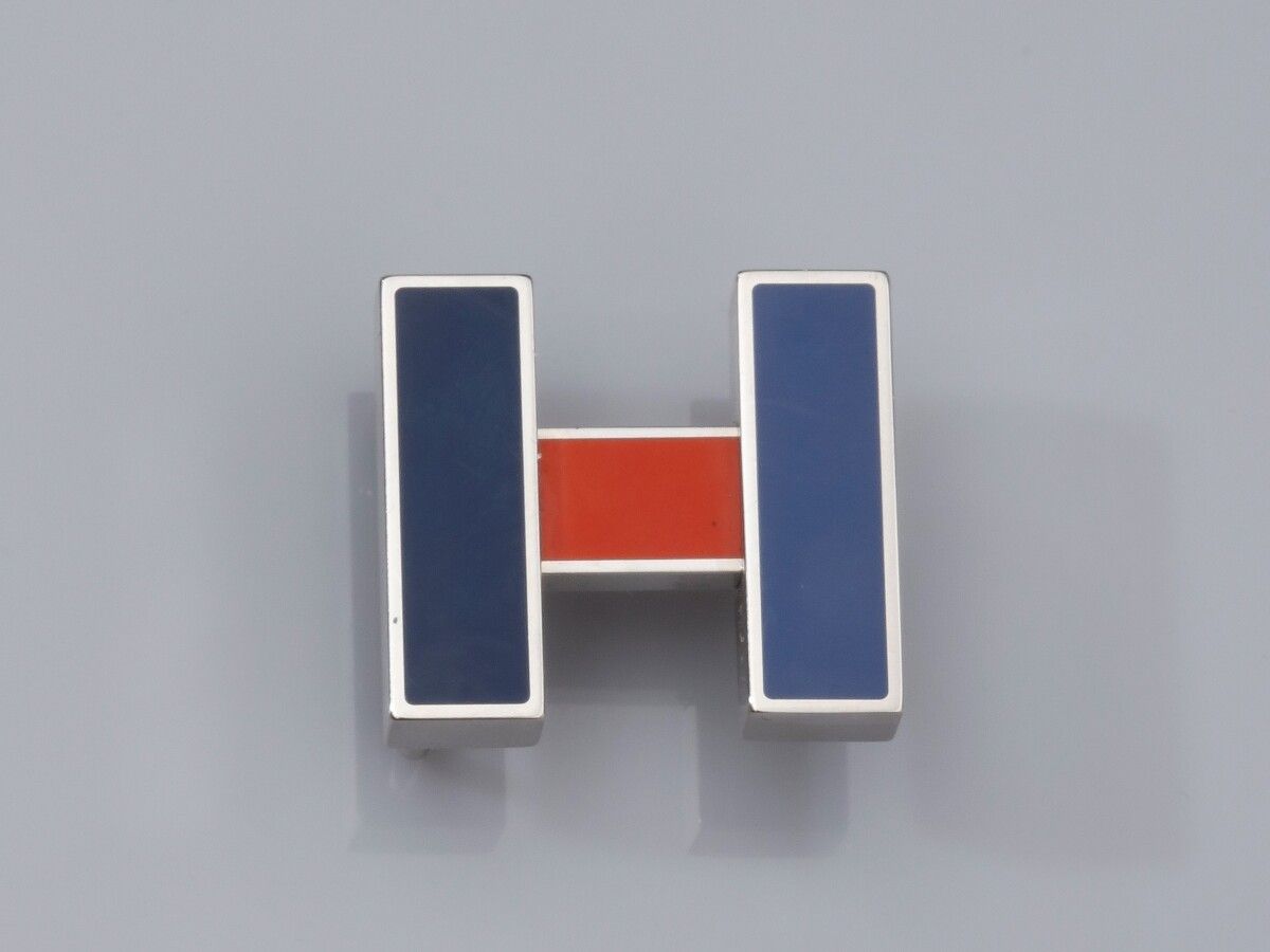 Null HERMES, blue and red enamelled Rainbow retractable belt buckle L: 20 mm. Si&hellip;