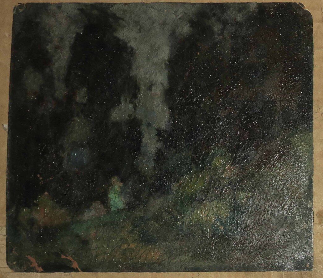 Null ANONYME - [Paysage]. XIXème. Huile. Non signée. 15,5 x 17,5 cm. Etat B/C.