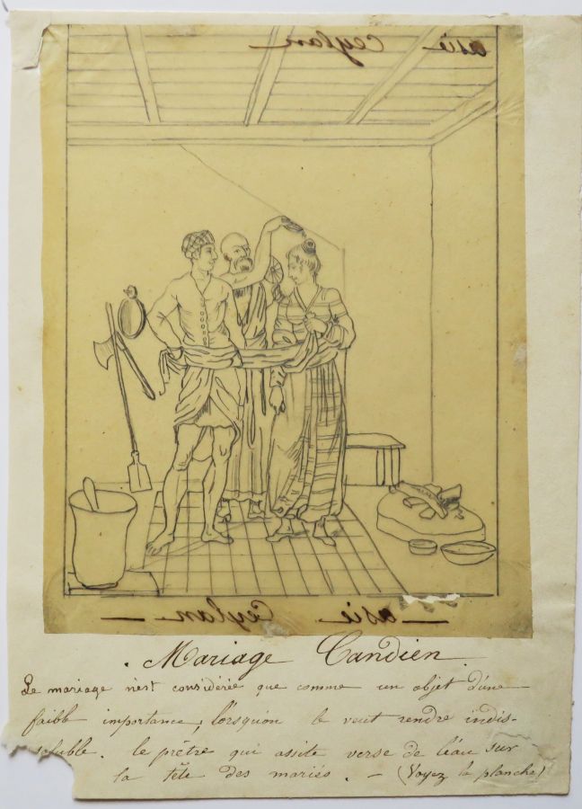 Null SRI LANKA - "MARIAGE CANDIEN". XIXème. DESSIN au crayon sur papier calque, &hellip;