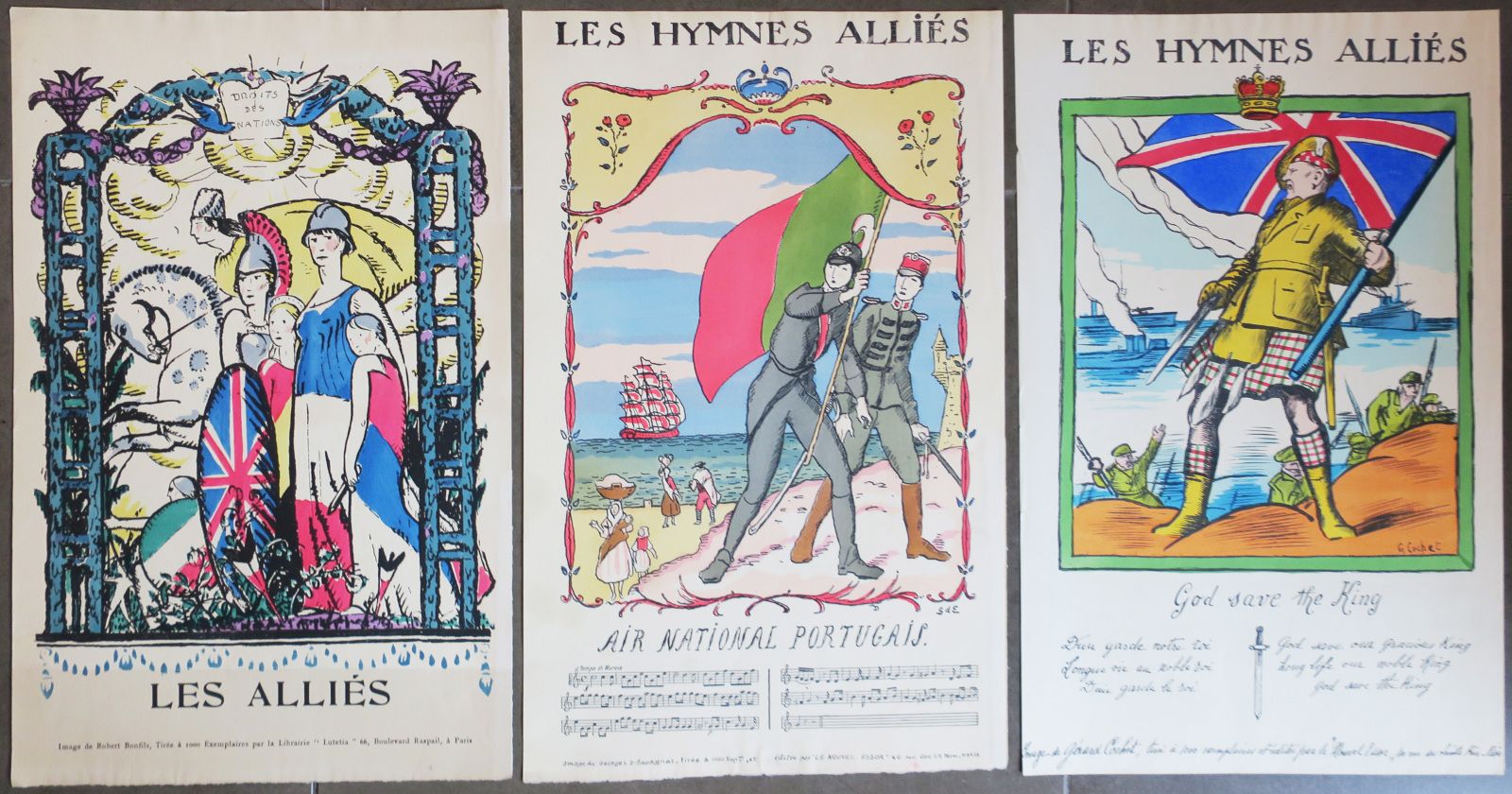 Null HYMNE DES ALLIÉS - Réunion de 3 pochoirs vers 1917: "LES ALLIÉS", par Rober&hellip;