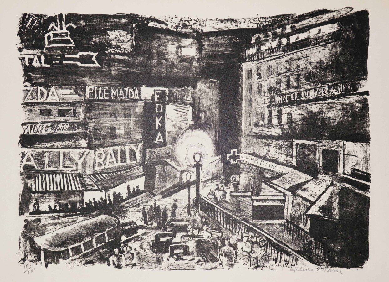 Null MARRÉ Hélène (1891 1968) - [Carrefour urbain]. Lithographie. Epreuve sur pa&hellip;