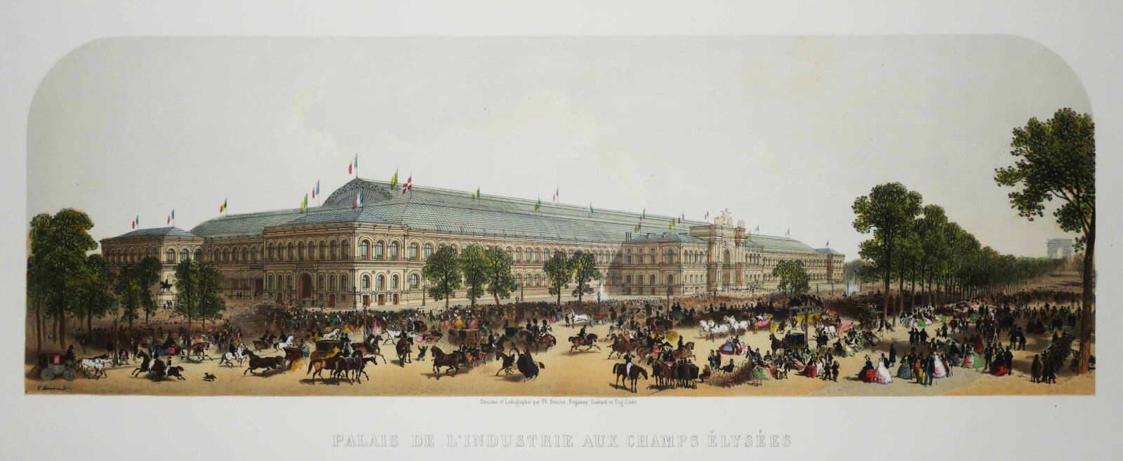 Null PARIS (75) - "PALAIS DE L'INDUSTRIE AUX CHAMPS ELYSEES". 1855. Belle lithog&hellip;
