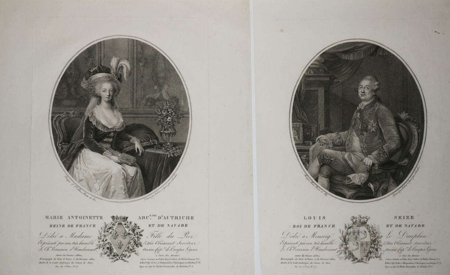 Null PORTRAITS de LOUIS XVI & MARIE-ANTOINETTE. 2 portraits gravés au pointillé &hellip;