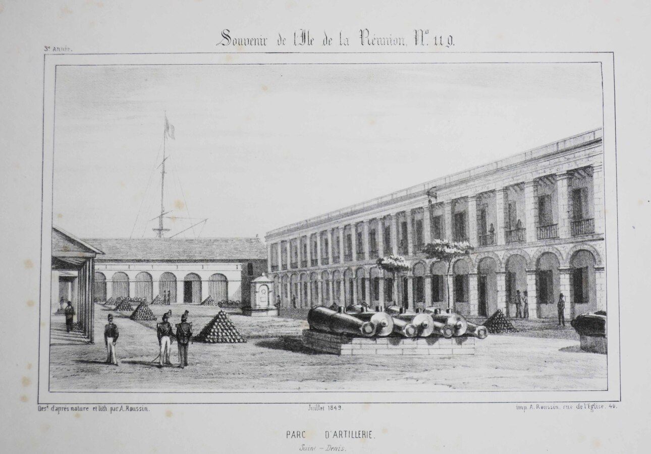 Null LA REUNION - A. ROUSSIN - "Parc d'Artillerie, Saint-Denis". Juillet 1849. L&hellip;