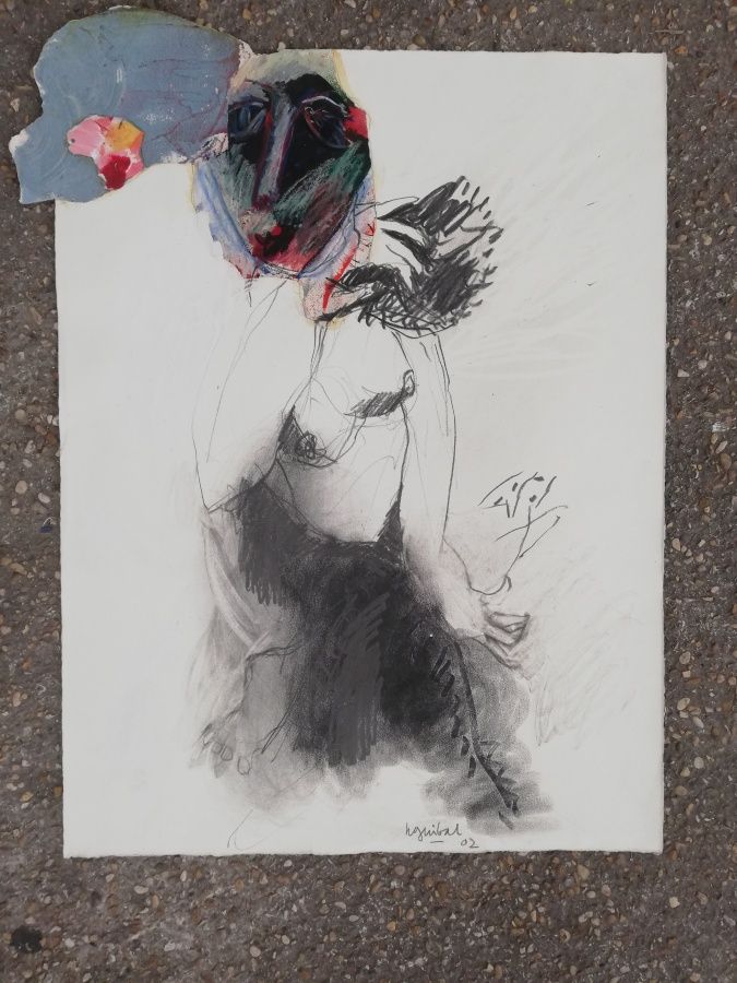 Null GUIBAL Henri Crayon, collage, pastel et huile sur papier 2003. Signé en bas&hellip;