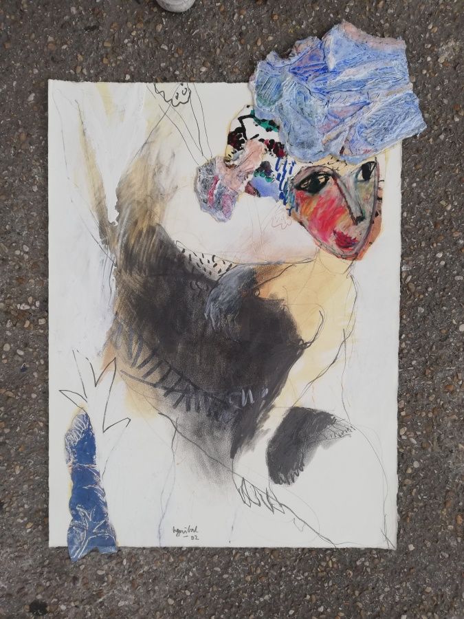 Null GUIBAL Henri Crayon, collage, pastel et huile sur papier 2003. Signé en bas&hellip;