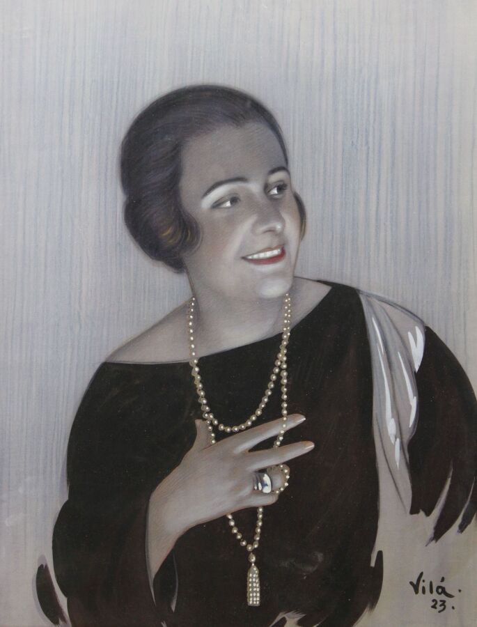 Null VILA Emilio, 1887-1967, Brune au collier, 1923, Farbstifte und Gouache, unt&hellip;