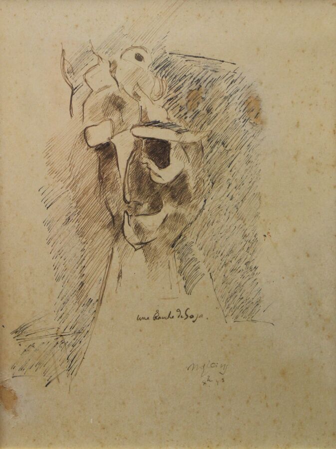 Null GLEIZES Albert, 1881-1953，《Une branche de soja》，Xbre 1943，纸上钢笔和棕色墨水（有污点），右下&hellip;