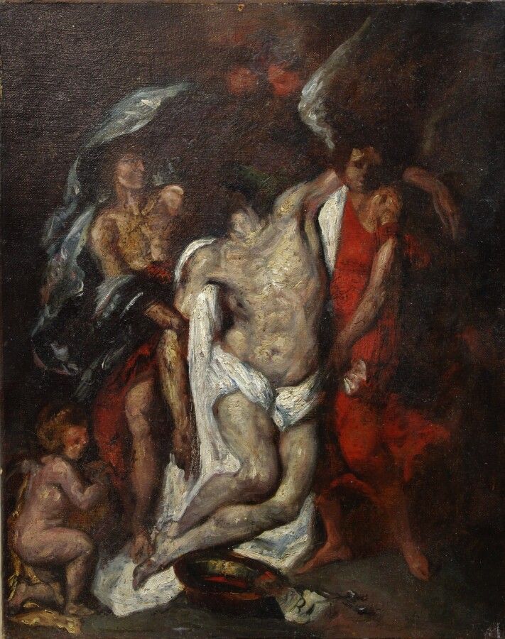 Null 19世纪下半叶，根据保存在L'Isle-Adam的Saint-Martin教堂的Pieters Thys老先生的作品《被天使携带的基督》，布面油画（磨&hellip;