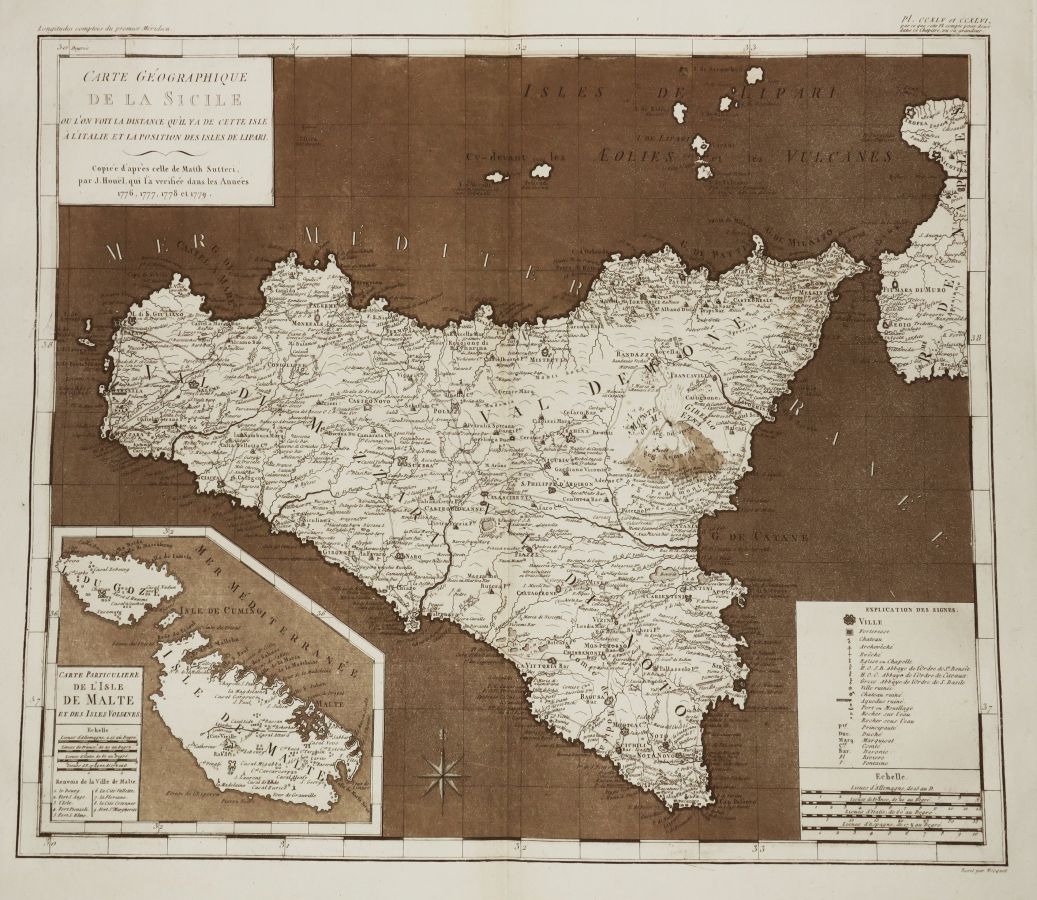 Null ITALIA - MAlTE - SICILIA - "Mapa geográfico de SICILIA donde se ve la dista&hellip;
