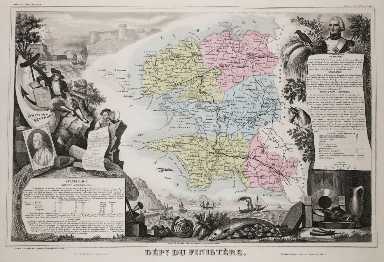 Null FINISTERE (29) - MAPPA DEL DIPARTIMENTO DI FINISTERE", Victor Levasseur, At&hellip;