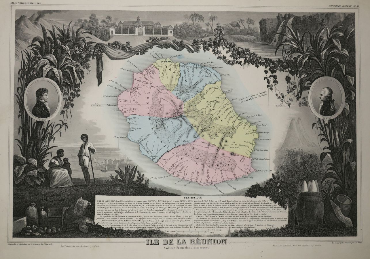 Null LA REUNION-"法属殖民地（印度洋）REUNION岛 "地图，由Victor LEVASSEUR（法国国家地图集）绘制，1852年。雕刻的地图&hellip;