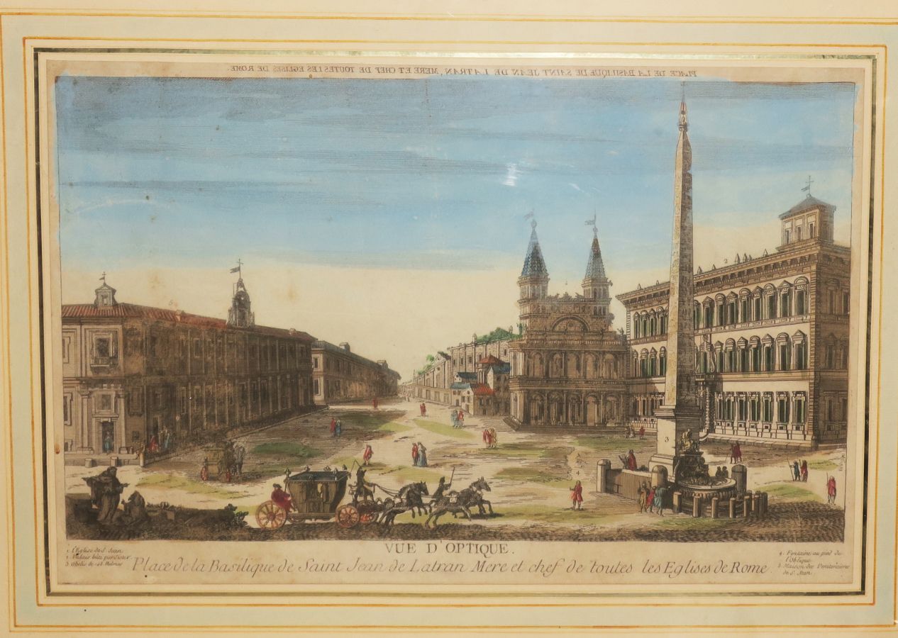 Null 意大利 - 光学视图 18世纪 - "拉特兰的圣约翰的基址，罗马所有教堂的母亲和首脑"。雕刻。古老的颜色。带框。主体为28 x 43厘米。42 x 5&hellip;