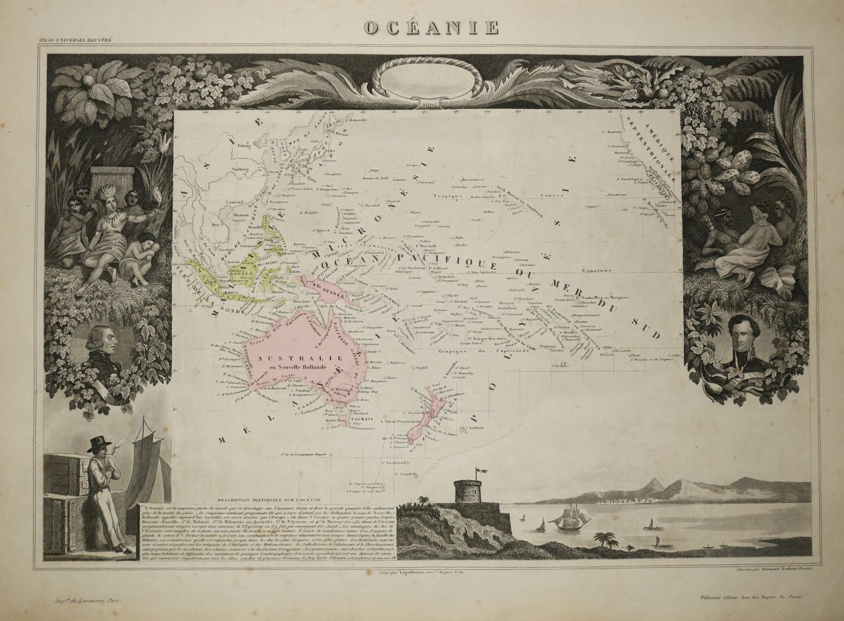Null 大洋洲 - "大洋洲 "地图，由维克多-勒瓦瑟尔（Atlas National de la France illustrée）绘制，1852年。Lag&hellip;
