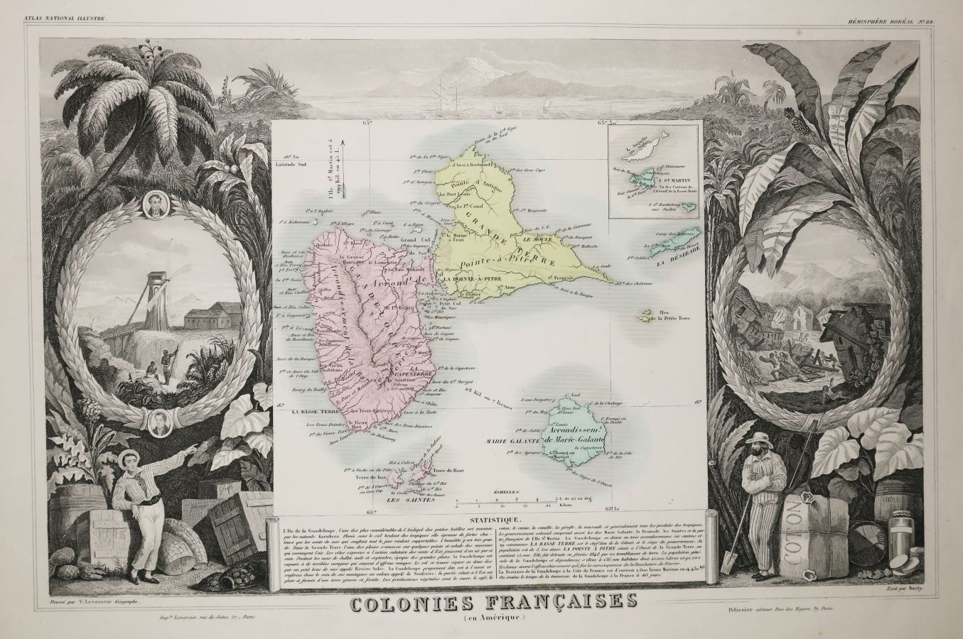 Null GUADELOUPE和MARIE GALANTE - "法国殖民地（在美洲）"地图，由Victor LEVASSEUR绘制（法国国家地图集），1852&hellip;