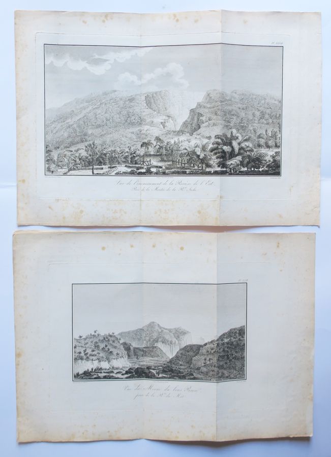 Null LA REUNION - 2 PLATES: "View of the MORNE du Bras PANON, taken from the Riv&hellip;