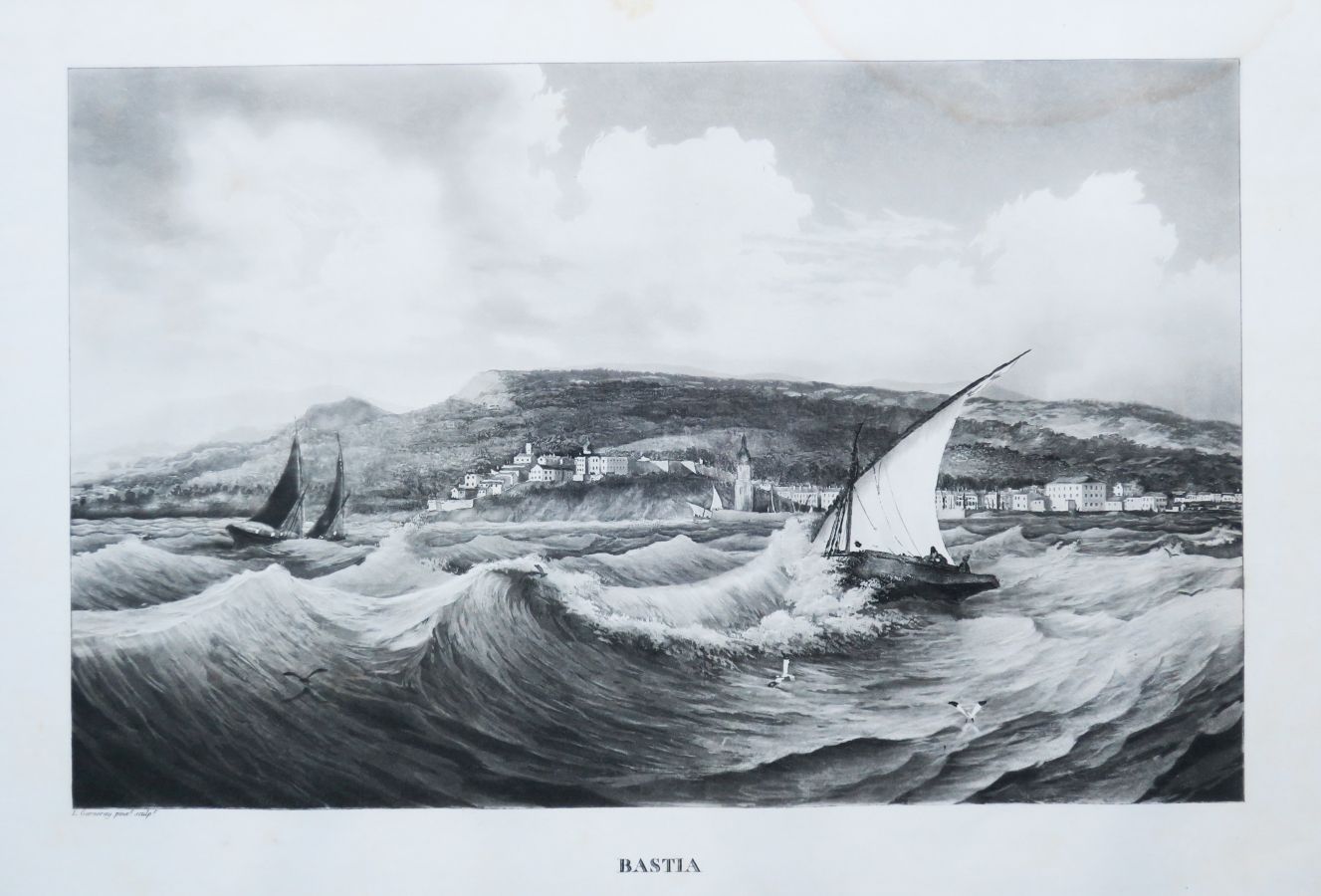 Null CORSICA - VISTA de "BASTIA". Entre 1823 y 1832. Dibujado y grabado al aguat&hellip;