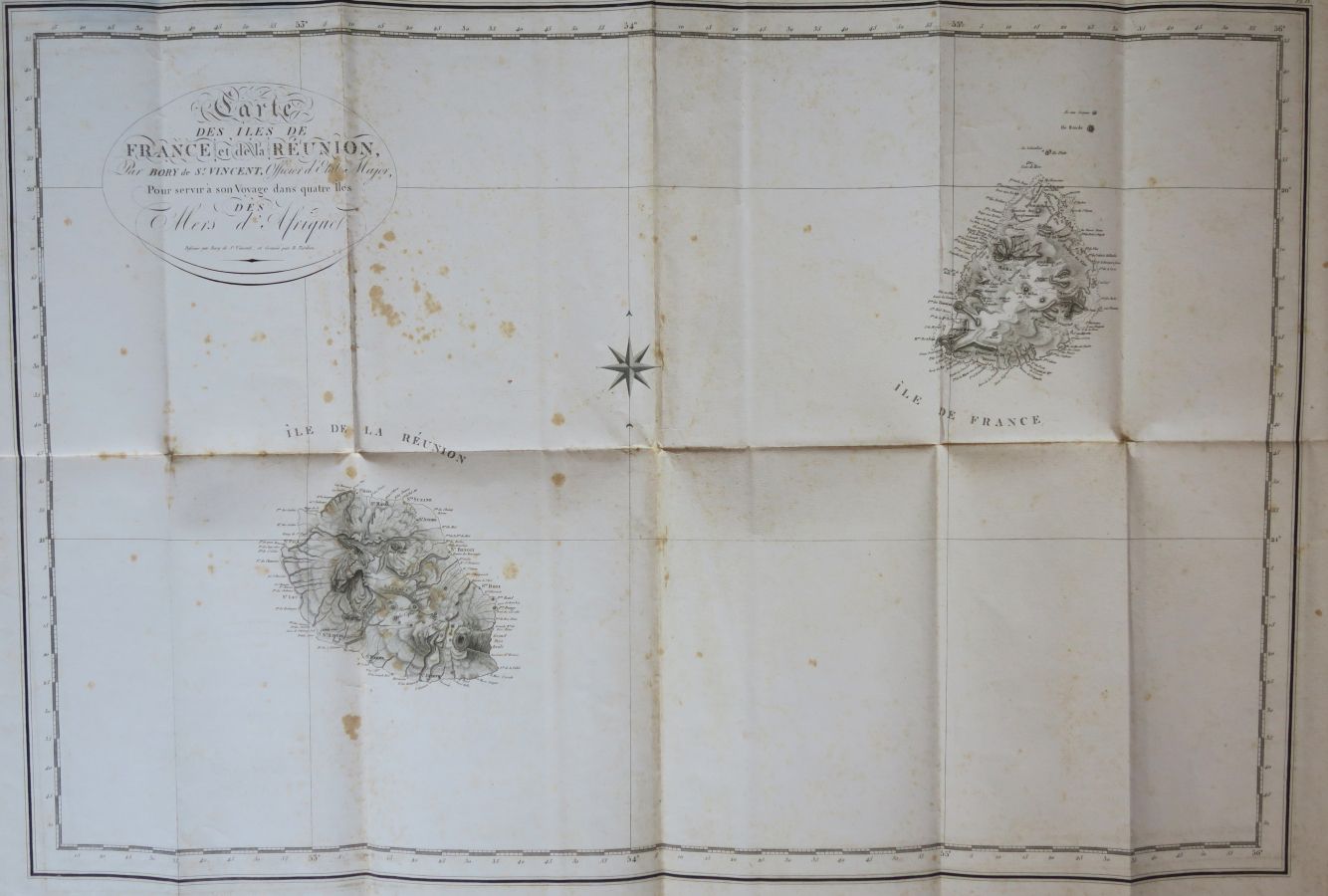 Null LA REUNION - "法国岛屿（毛利求斯）和团聚地图，由参谋Bory de St Vincent绘制，为他在非洲海洋四个岛屿的旅行服务；献给战争&hellip;
