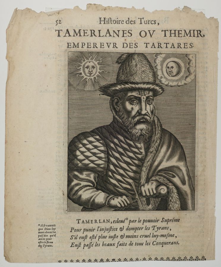 Null PORTRAIT de TAMERLAN (1370-1405), EMPEREUR DES TARTARES. Burin et typograph&hellip;