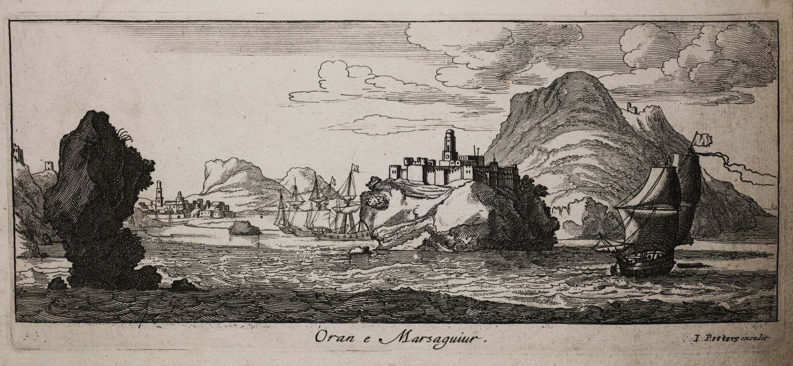 Null ARGELIA- VISTA de "ORAN e MARSAGUIUR". C.1690. Grabado por Gaspar Bouttats &hellip;