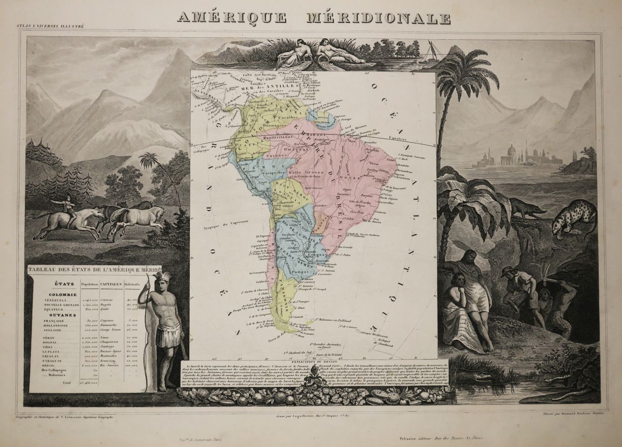 Null 南美洲--"南美 "地图，由Victor LEVASSEUR（法国国家地图集）绘制，1852年。Laguillermie所刻的地图。古老的颜色。由Le&hellip;
