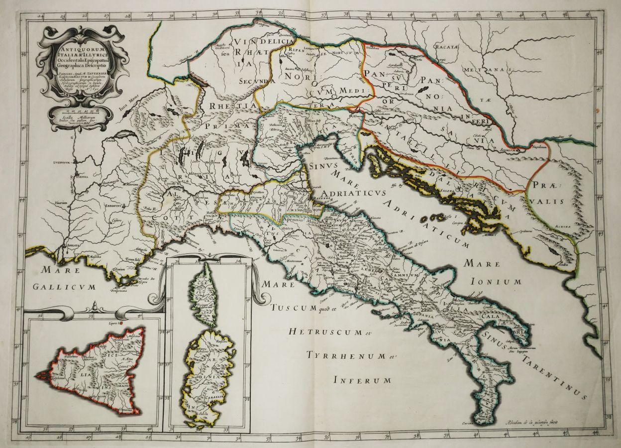 Null KARTE VON ITALIEN, SIZILIEN, & BALKANLAND - "Antiquorum Italiae & Illirici &hellip;