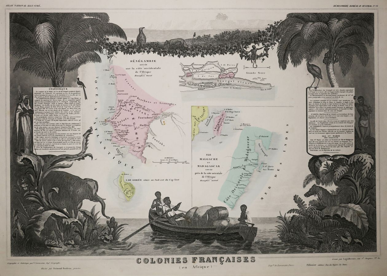 Null 塞内冈比亚和马达加斯加 - "法国殖民地（在非洲）/塞内冈比亚位于非洲西海岸和马尔加什岛或马达加斯加[...]"的地图，由维克多-勒瓦瑟尔绘制，法国国&hellip;