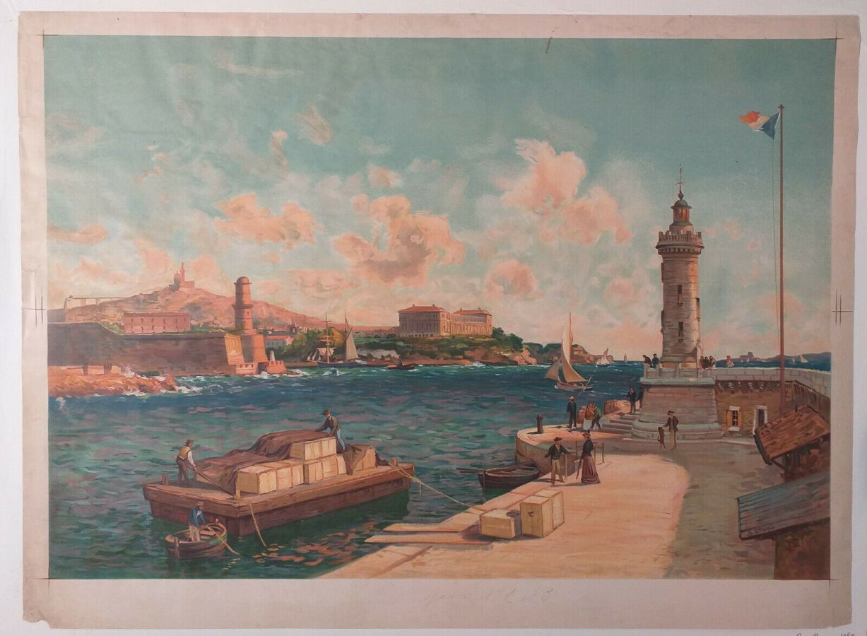 Null BOUCHES-DU-RHÔNE (13) - "马赛港"，约1880年。石版画，作者是让-巴蒂斯特-奥利弗（马赛1848-巴黎1936）。带有颜色和&hellip;
