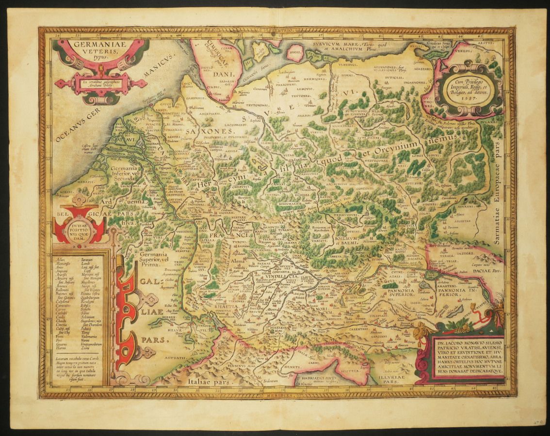 Null 德国 - 地图 "GERMANIAE Veteris, typus"，由Abraham ORTELIUS绘制。 1587年。刻有特权的地图。分层纸。早&hellip;