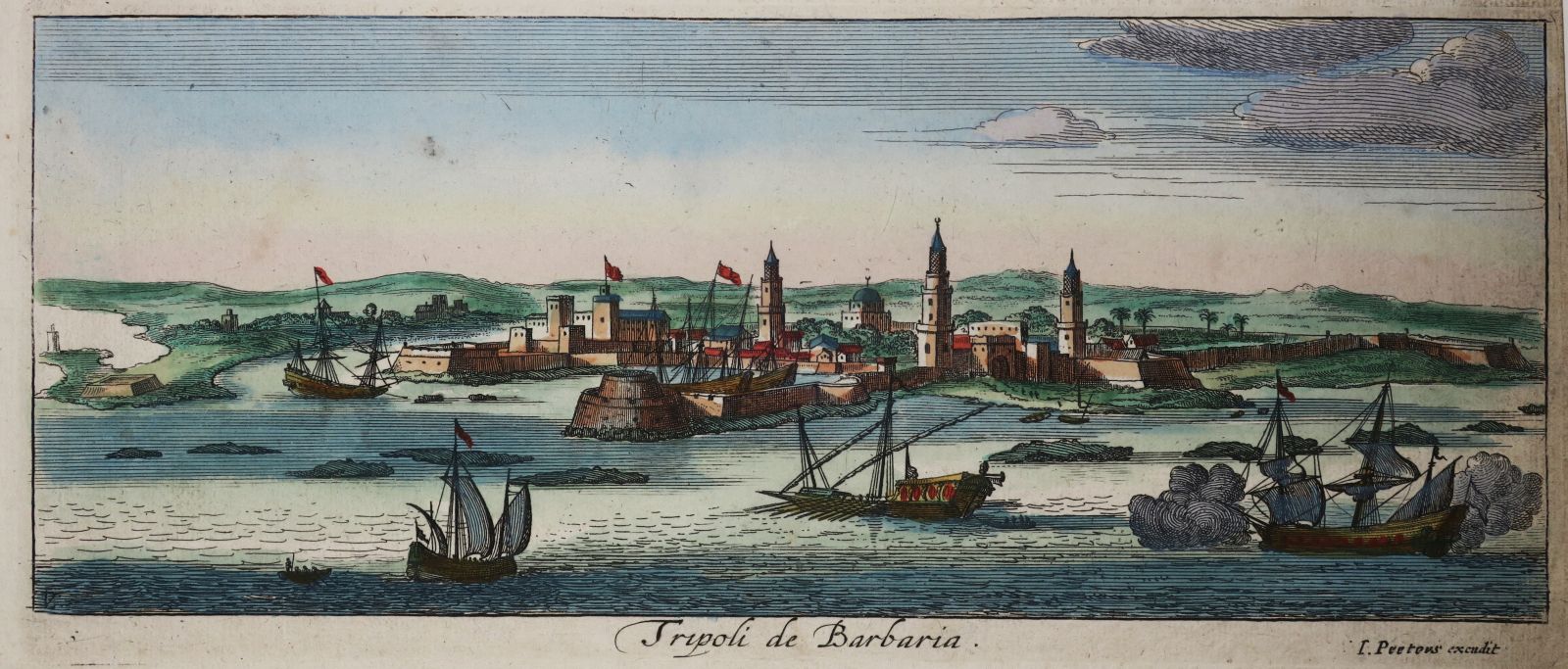 Null LIBIA - Veduta di "TRIPOLI de Barbaria". 1690 circa. Incisione di Lucas Vor&hellip;