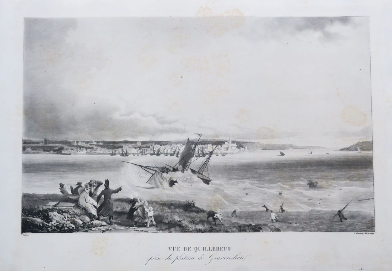 Null EURE (27) - GARNERAY - "从GRAVENCHON高原上拍摄的QUILLEBOEUF的景色"。1823年至1832年间。Ambro&hellip;