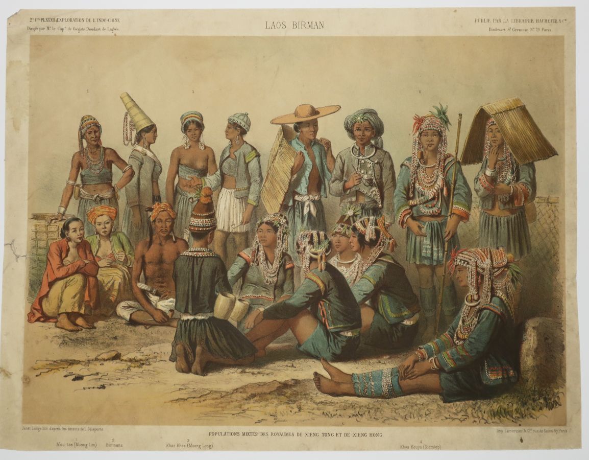 Null 老挝--"象雄和象雄王国的混合人口/缅甸老挝"。19世纪。珍妮特-兰格的彩色石版画，根据L. 德拉波特的画作。由Lemercier & Cie在巴黎印&hellip;