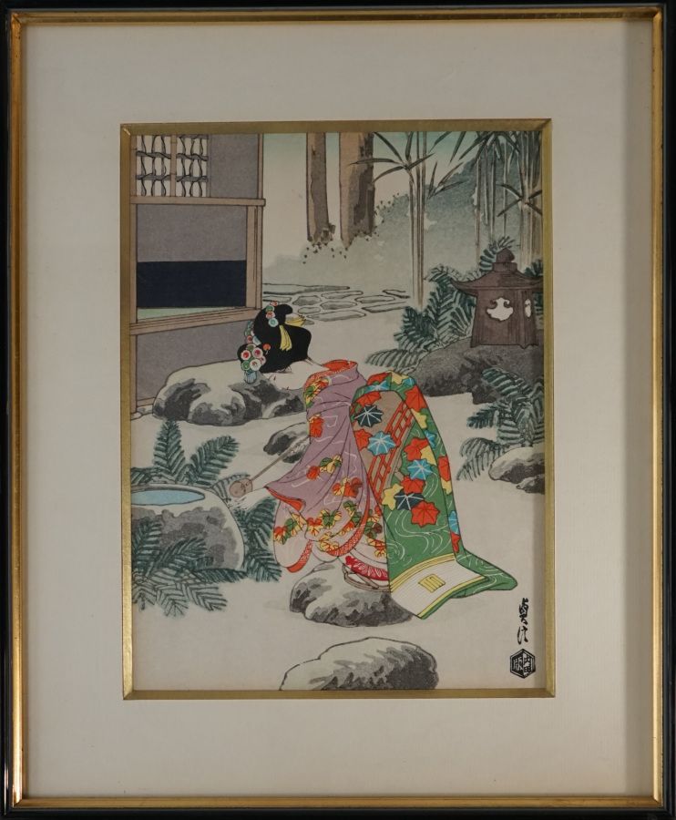 Null Stampa oban tate-e di SADANOBU III: serie "KYO MAIKO": N°3 NIWA giovane don&hellip;