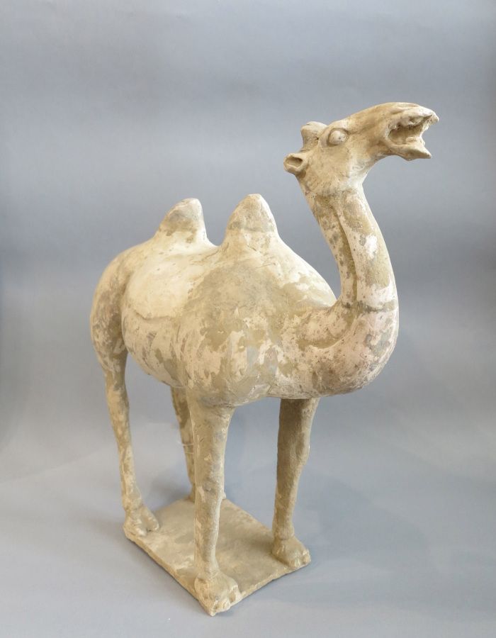 Null 一只公然的骆驼静静地站在一个长方形的平台上。 

陶器，有多色的痕迹。

中国。唐朝。公元618年至907年。

35x15x41厘米

确认日期的热&hellip;
