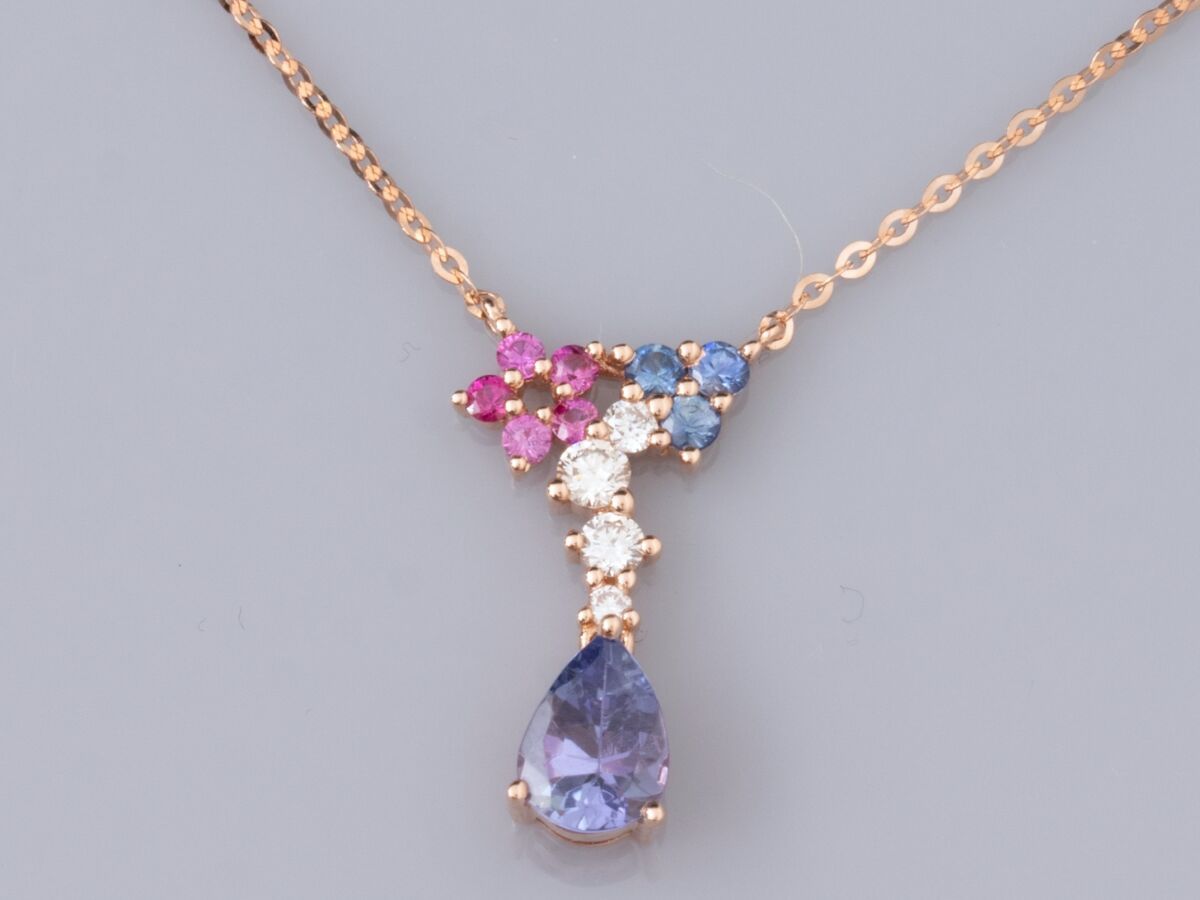 Null Necklace in 18K pink gold, set with a pear-cut tanzanite of about 0.70 ct, &hellip;