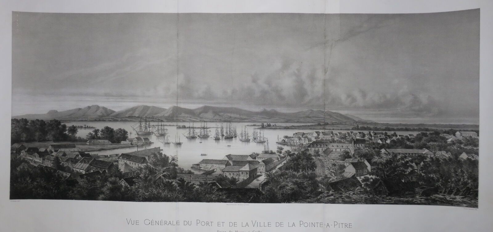 Null GUADELOUPE - "港口和POINTE A PITRE市的总视图，Prise du Morne-à-Caille"。19世纪。埃米尔-维尔尼耶&hellip;