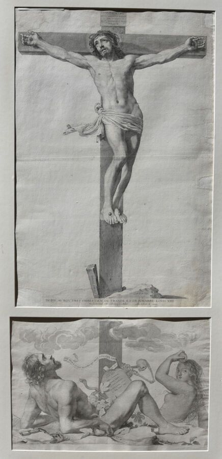 Null 梅兰-克劳德（1601 1688）--"亚当和夏娃在十字架上的基督脚下"。1647.用錾子雕刻的原版，在铺纸上。分两张印制。参考文献：I.F.F XV&hellip;