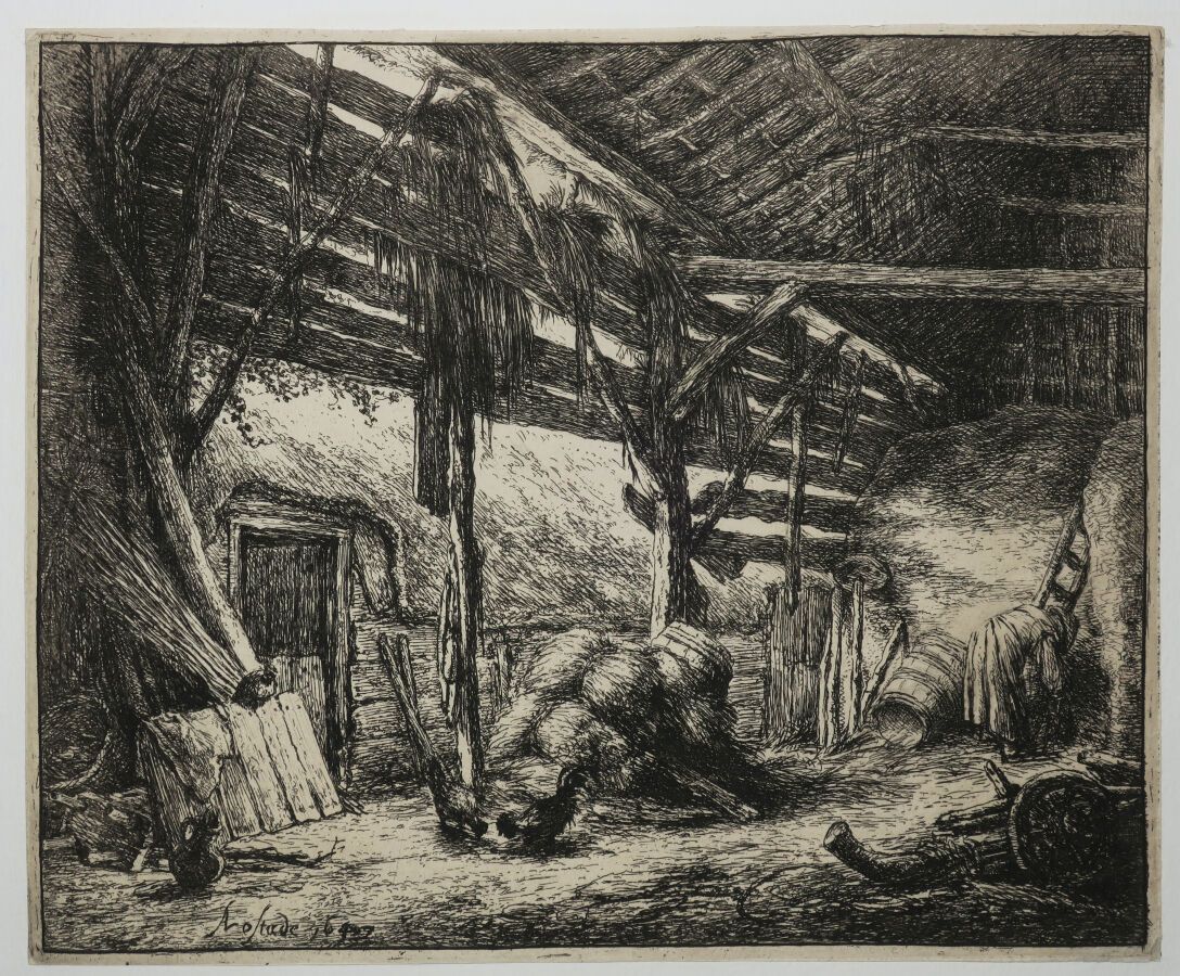 Null VAN OSTADE Adriaen (1610 - 1685) - "The barn". 1647. Etching. Signed and da&hellip;
