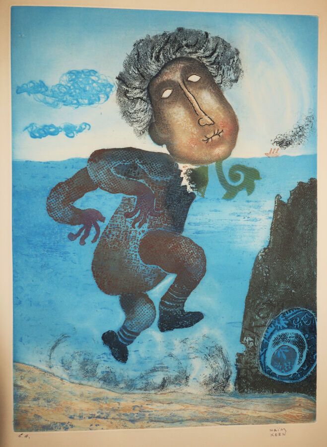 Null 克恩-海姆（1930年生于莱比锡）--[无题]。约1975年。蚀刻版和水印版彩色印刷。纬线纸上的艺术家样张，注明 "E.A"，并由艺术家用铅笔签名。良&hellip;