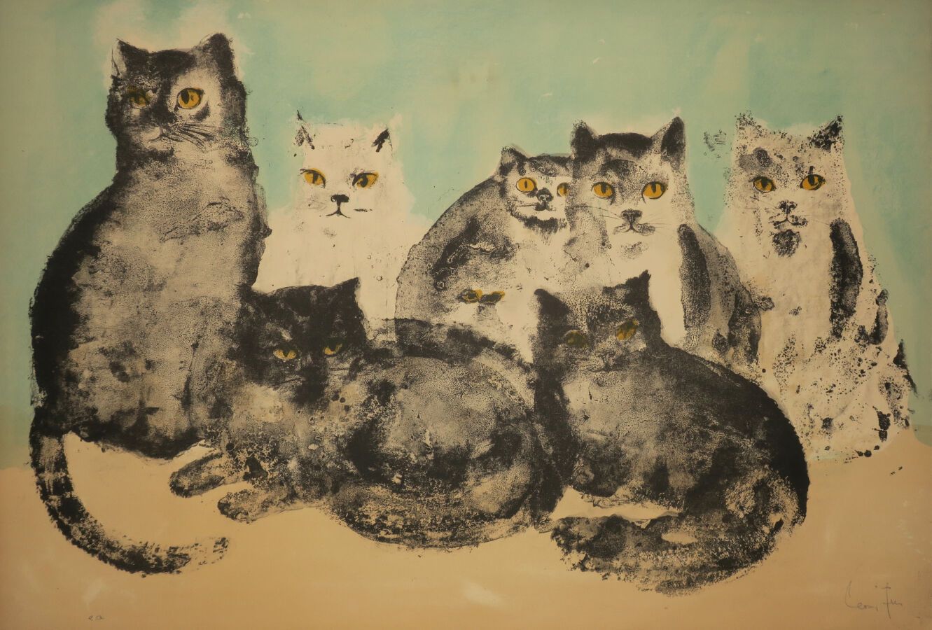 Null FINI Leonor (1908 - 1996) - "I gatti". Litografia stampata a colori. Prova &hellip;
