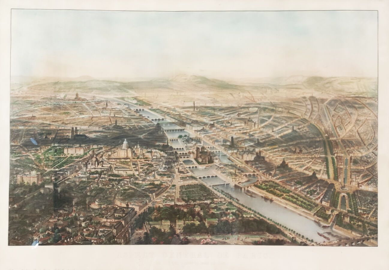 Null 萨拉特-弗里德里希(后)(瑞士，1793-1858)--"巴黎概况--从植物园拍摄的景色"，约1850年。A. Appert的大型精美雕刻作品。旧的颜&hellip;