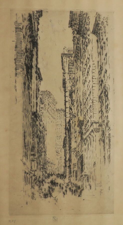 Null 彭内尔-约瑟夫（费城1860年-纽约1926年）--[威廉街]。干点法。日本纸上的证明，编号为1，并有艺术家的铅笔签名。边缘。罕见。主题为27 x 1&hellip;