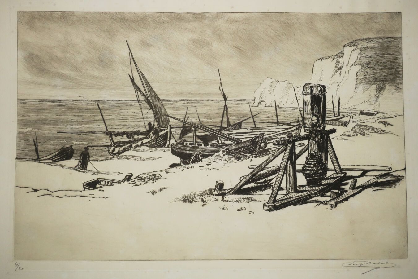 Null DELÂTRE Eugène (1864 - 1938) - "绞盘"。原始蚀刻画。拱形纸上的样张，编号为20份中的4份，并有艺术家的铅笔签名。所有页&hellip;