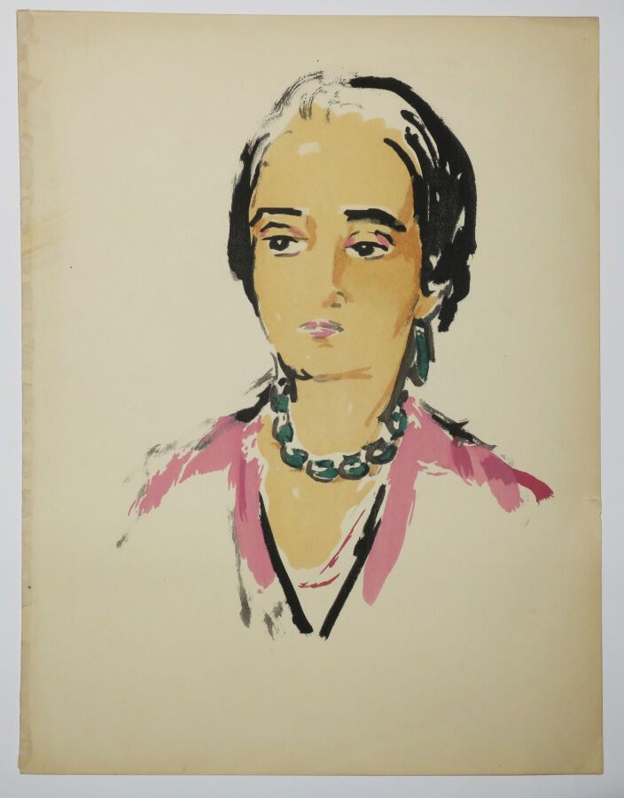 Null VAN DONGEN Kees (1877-1968) - [女人的头]。1925.梭织纸上的模版。图版来自Edmond des Courières的&hellip;